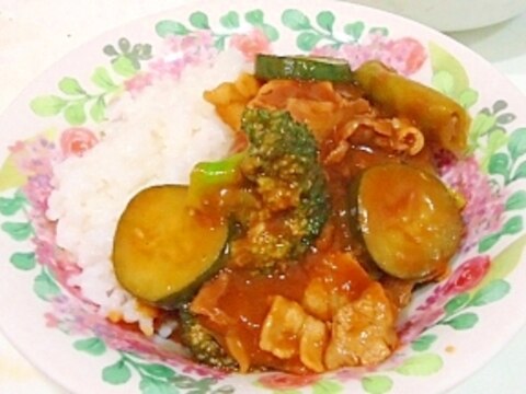 キュウリ★ししとう★ブロッコリーの牛豚W肉カレー